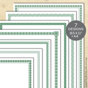 Grüne keltische Knoten einfache Borders Clipart - Instant Download Vintage 8 x 11 digitale Rahmen für DIY-Zertifikate, Diplome, Auszeichnungen 10842