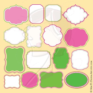 Vector Frame Shapes Pink Green DIY Birthday Invitations Clip Art Craft Scrapbook Supplies Digital Frames Commercial Use 10412