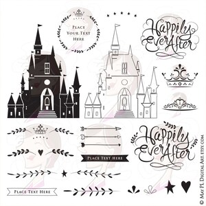 Fairytale Hochzeit DIY Einladungen - include Happily Ever After, Schloss, Kronen, Pfeile, Lorbeerkranz Rahmen Clip Art - Kommerzielle Nutzung 10159