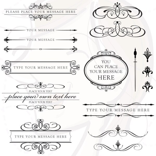 Calligraphy Vintage Clip Art Clipart Design Element DIY Wedding Invitation Scrapbooking Embellishment Text Dividers Oval Digital Frame 10136
