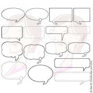 Puede incluir: Un conjunto de 12 burbujas de diálogo en blanco y negro de varias formas y tamaños. Las burbujas de diálogo son perfectas para agregar diálogos a cómics, novelas gráficas u otros proyectos creativos.