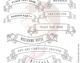 Retro Banner Ribbon Clipart Make Wedding Invitations Business Labels Tags Transparent Middle Old Fashioned Hand Drawn Scrolls Vector 10069