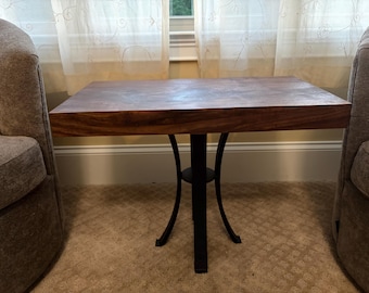 Handcrafted Black Walnut Side Table with Sculpted Steel Base