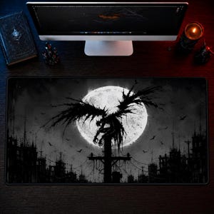 Shadow Shinigami-bureaumat, donkere anime-muismat, Gothic Reaper-gamingmat, maanverlichte fantasie bureauopstelling decor