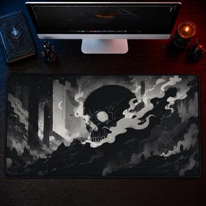 Phantom Skull Desk Mat, Dark Fantasy Mouse Pad, Gothic Gaming Desk Mat, Haunted Forest Mousepad, Grim Reaper Desk Pad, Dark Aesthetic Decor