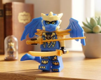 Jay Dragon Form Minifigure, Blue Lightning Ninja with Wings, Sword, Compatible Building Blocks