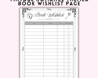 Romantik Buch Wunschbaum | Vintage Romantik Lesetagebuch | Buch Wunschliste | Romantisch Reader zum Ausdrucken