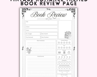 Romanze Buchbesprechung Printable | Vintage Romanze Lese Journal Seite | Buch-Rating-Tracker | Buch Freund & Gewürzstern
