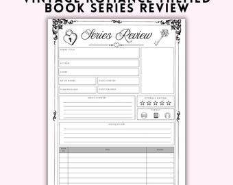 Romanze Serienkritik Printable | Vintage Romantik Lesetagebuch | Buchserien-Tracker & Bewertungsseite | A4 A5 US Letter