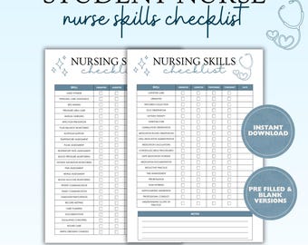 Pflegefähigkeiten Checkliste zum Ausdrucken | Schüler Krankenschwester Klinische Fähigkeiten Tracker | Nurssing Placement Competence Log | Krankenpflegeschule