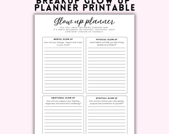 Glow Up Planer Printable | Mentales, körperliches, emotionales und spirituelles Glow Up Arbeitsblatt | Verbesserung Journal Seite | Persönliches Wachstum PDF