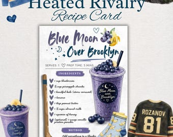 Blue Moon über Brooklyn Rezept Karte Printable | Heiße Rivalität inspiriert | Hockey Romanze Lese Journal Einlage | BookTok Fan Geschenk