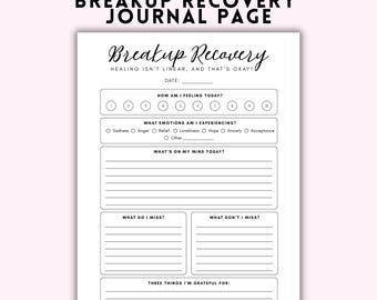 Bruch Wiederfindung Journal Printable | Healing Journal Arbeitsblatt | Herzschmerz-Wiederherstellungs-Arbeitsbuch | Selbstliebe-Reflexionsseite