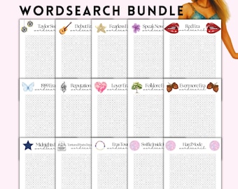 15 Swiftie Wortsuche Bundle druckbare Taylor Swift inspirierte Ära Themed Puzzles für Fans Ären Tour Aktivität Paket Musik-Liebhaber Geschenk
