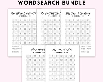 Auflösung und Heilungs-Wortsuch-Bundle | 5 druckbare Wortsuchrätsel | Kein Kontakt und Selbstliebe-Aktivitäten | Reparatur PDF