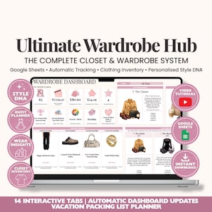 Wardrobe Tracker Spreadsheet | Digital Closet Organizer | Outfit Planner | Google Sheets Wardrobe Inventory | Capsule Wardrobe Planner
