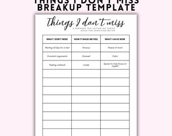Dinge, die ich an meinem Ex-Arbeitsblatt nicht verpasse | Bruch-Wiederherstellung Printable | Heilung nach einer Trennung | Nein Kontakt Support | Selbstreflexion