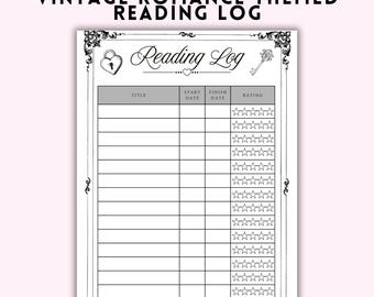 Romanze Leselogbuch zum Ausdrucken | Vintage Romantik Lesetagebuch | Buch-Tracker für Romantik-Leser | Messtageblatt | A4 A5 US Letter
