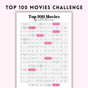 Sfida dei 100 migliori film da stampare / Poster della lista dei film da vedere assolutamente / Alternativa al gratta e vinci dei 100 film / Tracker dei film