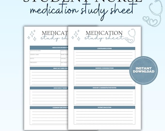 Medication Study Sheet for Nursing Students | Nursing Pharmacology Notes Template | Nurse Revision Printable | Medication Tracker