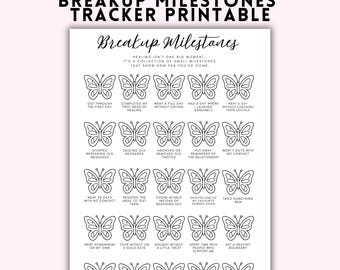 Breakup Meilensteine Tracker Printable | Heilung Reise-Tracker | Bruch-Wiederherstellung Arbeitsblatt | Kein Kontakt Fortschritt Tracker | Selbstliebe PDF