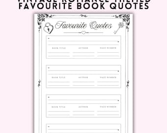 Romantik Lieblings Zitate Printable | Vintage Romantik Lesetagebuch | Buch-Zitat-Tracker | Romantisch Leser Printable | A4 A5 US Letter