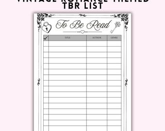 Romanze TBR Liste Printable | Vintage Romantik Lesetagebuch | To Be Lies Buch Tracker | Romantik Buch Planer | A4 A5 US Letter