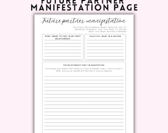 Arbeitsblatt zur Manifestation des zukünftigen Partners | Manifestiere deine Traumbeziehung zum Ausdrucken | Zukünftiger Ehemann Journal | Selbstliebe & Beziehung