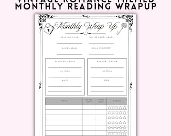 Romantisch Monatliches Wrap Up Printable | Vintage Romantik Lesetagebuch | Monatlicher Leserückblick & Buch-Tracker | A4 A5 US Letter