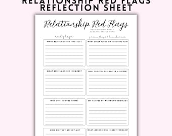Beziehung rote Fahnen Arbeitsblatt Printable | Trauma-Recovery | Gesunde Beziehung Reflection | Heilung nach Herzschmerz