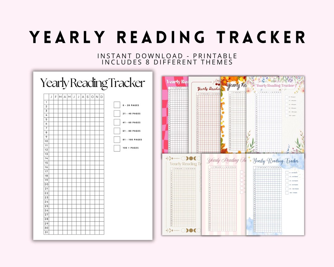 Yearly Reading Tracker Printable | Book Log Journal Insert (digital ...