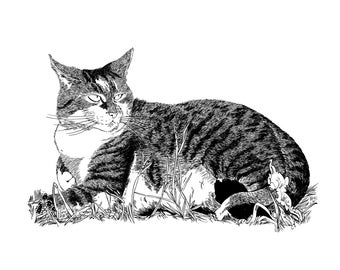 Custom Pet Portrait, Custom Portrait, Pen and ink Portrait, Spot colour, black and white Portrait of Cat, dog, or any animal