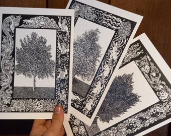 The Folklore of Trees : Apple, Hawthorn and Juniper. Set of 3 A5 Prints.