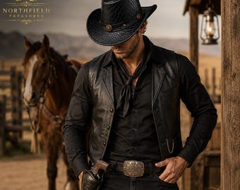 Snake Embossed Leather Cowboy Hat, Western Gothic Style, Unisex Rodeo Hat