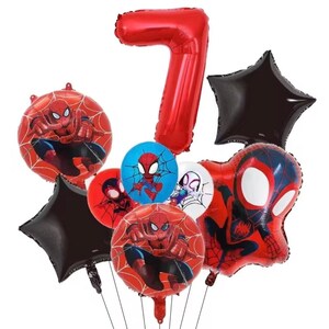Spider Man Birthday Balloons Set, Spidey and His Amazing Friends Party Decorations, Custom Red Number Foil Balloon 1st 2nd 3rd 4th 5th 9th 9pcs / No. Balloon 7