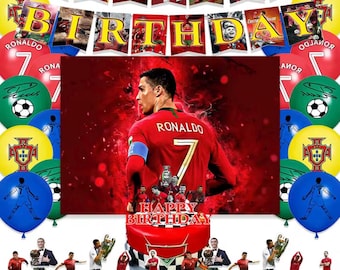 Decorazioni per feste di compleanno per bambini a tema Cristiano Ronaldo, calciatore, giocatore CR7, palloncini, striscioni, decorazioni per torte