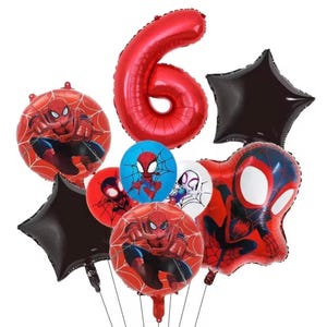 Spider Man Birthday Balloons Set, Spidey and His Amazing Friends Party Decorations, Custom Red Number Foil Balloon 1st 2nd 3rd 4th 5th 9th 9pcs / No. Balloon 6