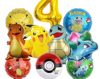10pcs Pokeman Theme Birthday Balloons Set - Poke ball Squirtlee Bulbasar Charmande diy Foil Balloons | Anime Party Favors