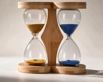 Doppelte Sanduhr aus Bambus, 15- und 30-Minuten-Sanduhr, Japandi-Tischdekoration