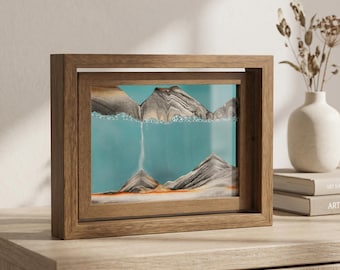Cornice 3D con sabbia mobile, paesaggio fluido, decorazione rilassante per la scrivania, moderno complemento d'arredo effetto legno.