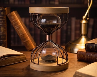 Moderne Sanduhr mit Käfig, 15-Minuten-Sanduhr, Kupferdrahtrahmen, Dekoration für Zuhause oder Büro – Geschenkidee