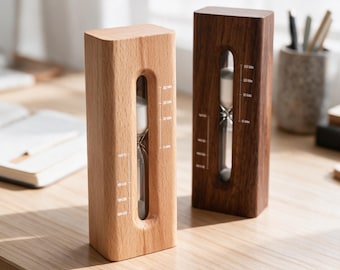 Minimalistische Sanduhr aus Holz, Buche oder Nussbaum, Schreibtischdekoration