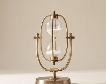 Rotierende antike Messing-Sanduhr, ovale Glas-Sanduhr, Dekoration für Büro oder Bibliothek