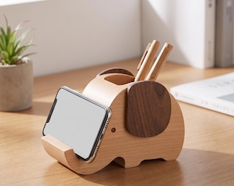 Holz Elefant Telefon Ständer, Schreibtisch Organizer, Stifthalter, Büro Accessoire