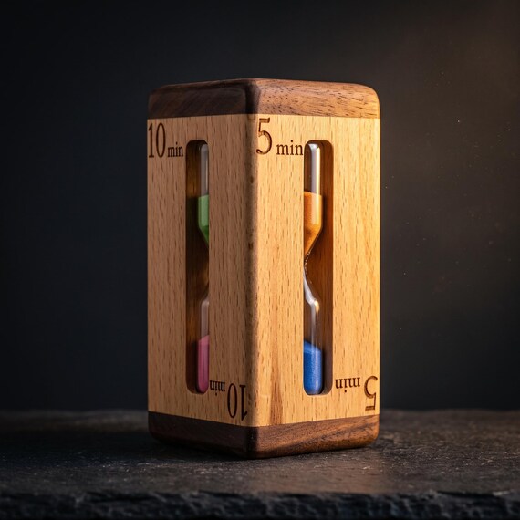 4-in-1 Wooden Hourglass Sand Timer, Beech Walnut Desk Decor, Multiple Durations