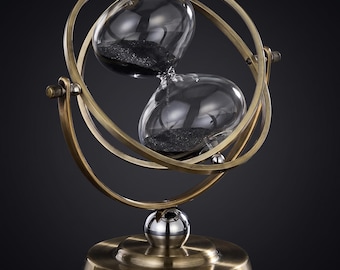 Drehbare Sanduhr aus Messing, schwarze Sanduhr, Schreibtischdekoration mit Armillarsphäre