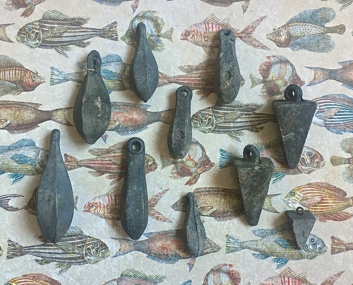 Old Lead Fishing Weights Sinkers Ten Assorted Shapes And Sizes Etsy