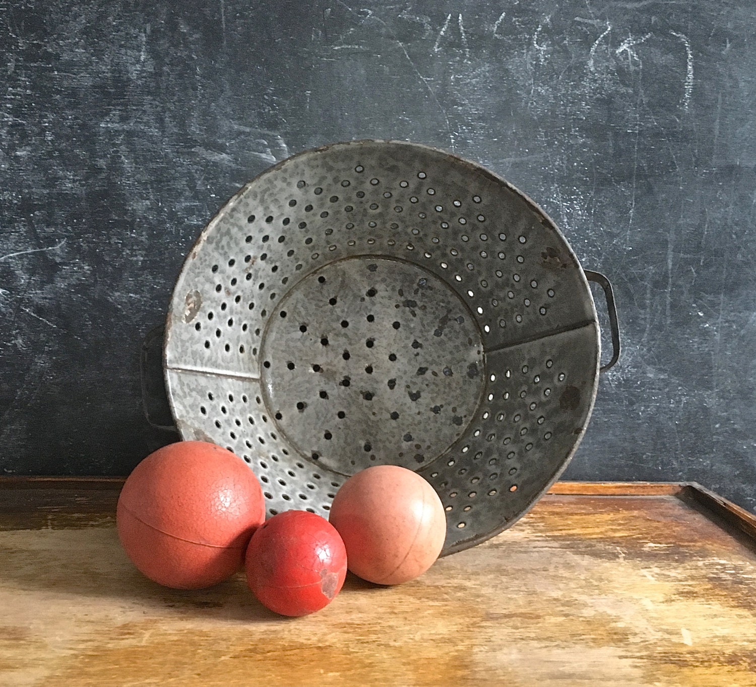 Vintage Colander Grey Enamel Gunmetal Industrial Rustic Etsy