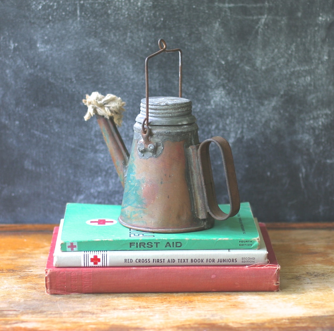 Antique Miners Oil Wick Teapot Lamp Copper And Zinc Hand Held Etsy