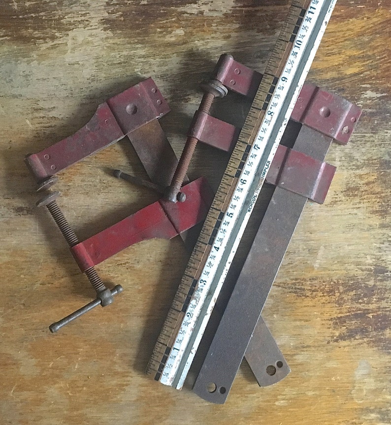 Vintage Bar Clamps Red Flat Clamps Industrial Tool Garage Etsy